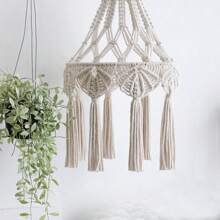 1pc Macrame Lampshade, Boho Style Hanging Decor. Handmade Woven Fringe Tassel Pendant Light Fixture - Lamp Not Included Gifts Birthday Graduation