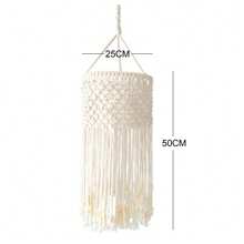1pc Macrame Lampshade, Boho Style Hanging Decor. Handmade Woven Fringe Tassel Pendant Light Fixture - Lamp Not Included Gifts Birthday Graduation