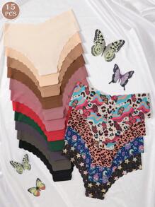 15 Stück/Pack Damen nahtlose Leoparden-Muster bequeme atmungsaktive sexy unsichtbare Slips für Sport