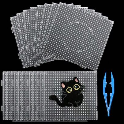 Pana-beads 1 件/2 件/9 件 5 毫米大方形保险丝珠钉板 Perler 珠钉板透明塑料珠板带珠子镊子儿童工艺品用品珠子