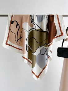 1 Pc Simple Color Block Printed Silk Scarf Twill Scarf Versatile Large Square Scarf Sunshade Shawl Headscarf Women Hijab Lightweight Shawls Gift - Multicolor - View 5