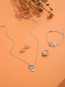 5件套水晶心形首饰套装 - 愛心套裝 - 查看 5