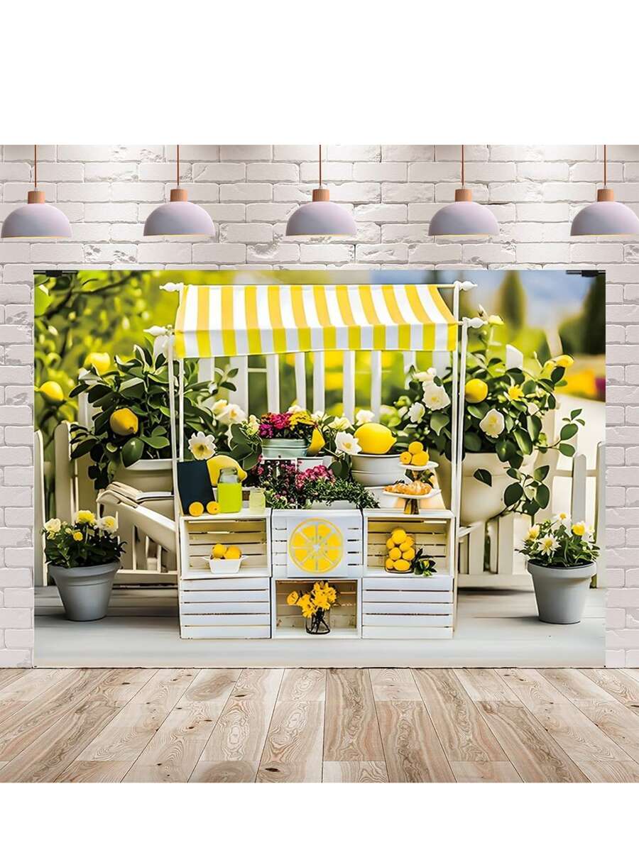 Spring Fresh Lemonade Shop Vinyl Backdrop - Versatile Photo & Party Decor For Indoor/Outdoor Use, Smooth Clear Finish