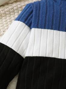 Sudadera de cuello alto acanalado con contraste de colores y parches para niño - Azul - Ver 3