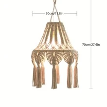 1pc Macrame Lampshade, Boho Style Hanging Decor. Handmade Woven Fringe Tassel Pendant Light Fixture - Lamp Not Included Gifts Birthday Graduation