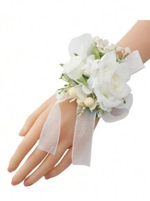 1 Peça Corsage de Pulso para Noiva, Dama de Honra, Decoração de Casamento, Elegante Pulseira com Pérolas, Grande Corsage de Rosa para Garotas, Mulheres, Mãe do Noivo, Chá de Panela, Baile de Formatura, Aniversário, Formatura
