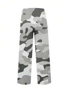 Women's Spring Summer Baggy Pants Drawstring Camouflage Loose Fit Wide Leg Trousers - 灰色 - 查看 2