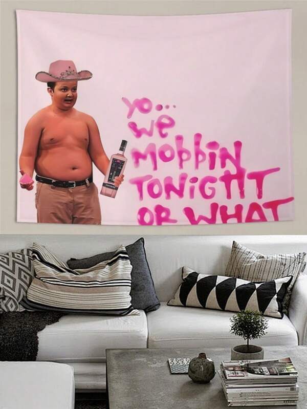 1Pc Gibby Meme Tapestry, Funny Polyester Wo Mobbin Tonight Or What Tapestry Wall Hanging Art Poster Artistic Party Backdrop For College Dorm, Bedroom, Living Room, And Celebration Decorations