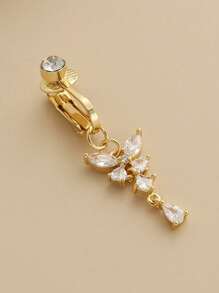 1 Pc Luxurious Alloy Unique Hole-Free And Pierced White Zirconia Water Drop Pendant Golden Butterfly False Navel Ring And Human Piercing Jewelry Are Suitable For Ladies To Wear On A Daily Basis