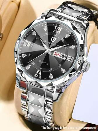 NARY 1pc Men's Casual Business Quartz Watch, Waterproof Calendar, Steel Strap, Suitable For Daily Decoration And Festival Gifts