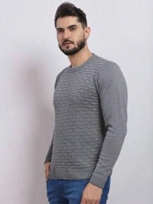 Men's Knitted Sweater Coat Sweater Round Neck Long Sleeve Wool Blouse - 深灰色 - 查看 7