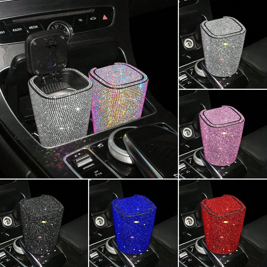 1 件豪华闪亮水晶烟灰缸带盖，闪闪发光的杯架设计，水晶装饰，便携式无烟缸 - 均碼 - 查看 1