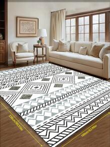 1pc Bohemian Vintage Design Area Rug, Padrão Geométrico Poliéster Grosso Loop Pile Retangular Fácil Cuidado Lavável Antiderrapante Backing Carpet Para Sala de Estar, Corredor, Cabeceira, Sala de Estar, Quarto, Escritório, Cozinha, Decoração de Casa de Fazenda