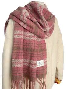 1 件女士加厚柔软格子围巾/披肩，多功能冬季颈部保暖器，2025 年新品 - 粉色 - 查看 3