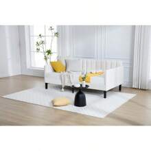 Elena Twin Size Beige Velvet Upholstered Daybed, Ribbed Tufted Backrest, Daybed In Lavish Modern Design, Richly Hued Foam Comfort