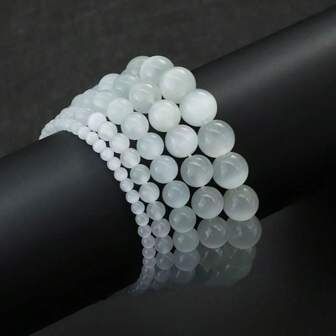 全新真品天然白猫眼石手链男女通用4/6/8/10/12毫米光滑串珠情侣礼物月光石手链