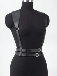 1 件朋克风格束腰紧身胸衣，时尚分层塑身性感吊袜带 - 黑色 - 查看 8