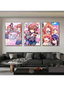 1 件装游戏 Doki Literatuare Club 动漫海报帆布画墙壁艺术印刷防水家居客厅卧室酒吧美学装饰无框架 - 彩色 - 查看 5