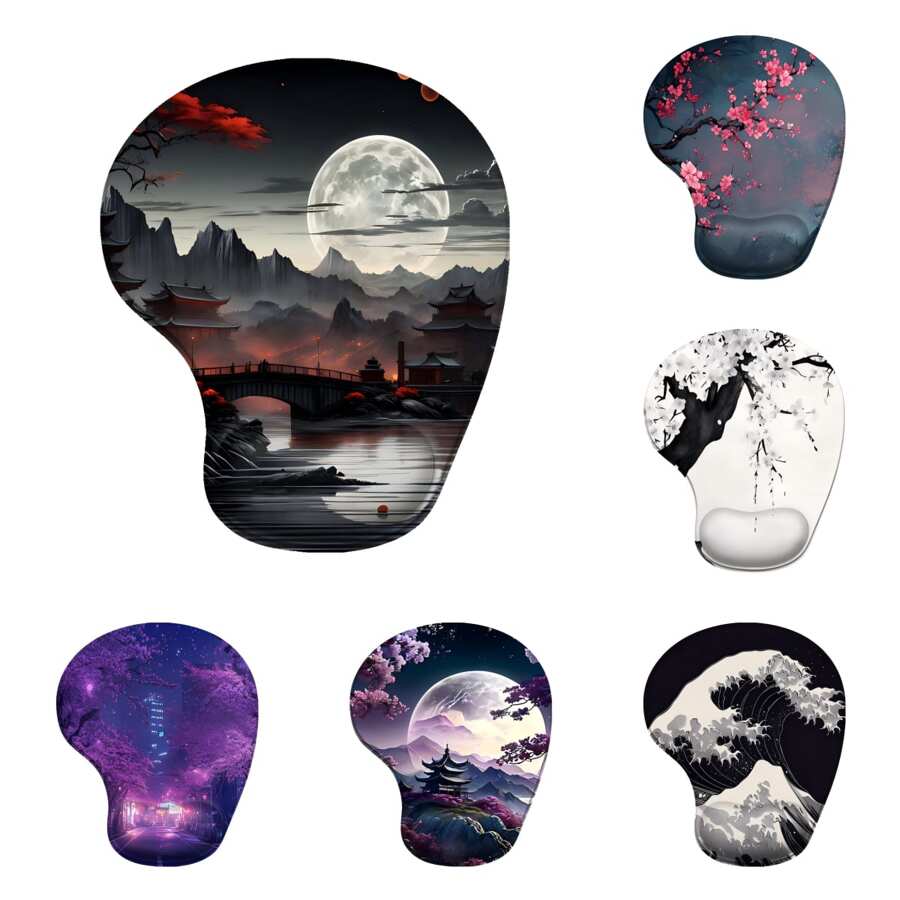 符合人体工程学的月亮鼠标垫，带凝胶腕托 - 可爱的 3D 设计、防滑底座、舒适的表面，适合游戏和办公使用（9x7.6 英寸）