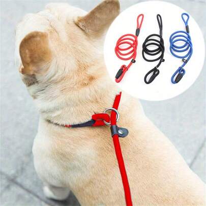 Polyamide Dog Training Leash With Adjustable Loop Collar, Solid Pattern Restraint Traction Rope For Puppy And Cat Control, Pet Walking Lead For Behavior Training