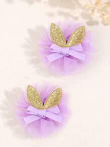 2 件装网状发夹，适合女孩青少年可爱闪光兔耳朵装饰发夹鳄鱼夹精致发饰 - 彩色 - 查看 7