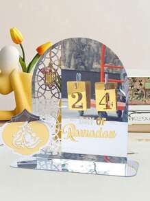 1pc Acrylic Arabic Style Calendar Plate, Gold/Silver Mirror Countdown Decoration
