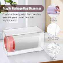 Trash Bag Dispenser Roll Holder With Lid, Acrylic Stackable Garbage Bag Dispenser Roll Holder Under Sink, Wall Mounted Kitchen Trash Bag Organizer Dispenser For Cabinet, Clear - As shown - View 9