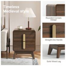Mid Century Modern Nightstand, 2 Drawers End Table With Storage, MCM Bedside Table With Metal Handle For Bedroom, Side Table, Curved Profile Design, Dark Walnut - Quả óc chó đen - Xem 5