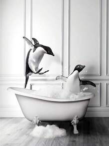 1 件北欧浴室动物海报大象长颈鹿厕所浴缸黑白帆布画复古墙壁艺术画家居装饰无框 - 彩色 - 查看 35