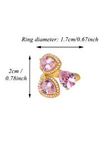 1pc Vintage Gemstone Three Water Droplets Ring, 18K Gold-Plated Cubic Zirconia Open Rings For Women, Wedding Party Vacation Jewelry Luxury Accessories Gifts For Valentine's Day, Mother's Day