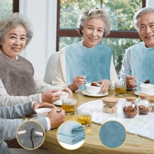 5pcs/Pack Grey & Blue Double-Sided Fleece Adult Bibs, Warm Reusable Bibs For Elderly, Disabled People, Meal Time Crumb Catcher, Clothing Protector, Suitable For Adults With Special Needs