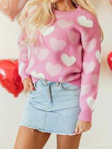 Mommy And Me Family Matching Sweaters Christmas/New Year/Valentine's Day Outfit Long Sleeve Crew Neck Cable Knit Sweaters MamaMini Pullover Jumpers Tops - 粉色 - 查看 7