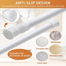 Rzctukltd Extendable Curtain Poles No Drill Spring Net Curtain Pole 40-150cm Voile Curtain Tension Pole Adjustable Telescopic Rods Extendable For Kitchen Cupboard Bathroom Window Home Bathroom Decor Fall Decor Bathroom Accessories Back To School - White - View 5