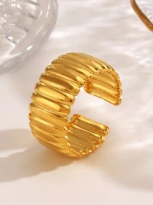 1pc Aço inoxidável 18K banhado a ouro minimalista geométrico anel aberto, adequado para mulheres usarem casualmente, viagens, festas