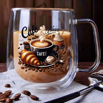 12 OZ Dual-Wall Glass Coffee Cup With Handle - Made Of High Borosilicate Glass, Insulated For Hot & Cold Drinks, Reusable And - Suitable For Iced Coffee, Tea And Milk - Stylish Home Design, Cafe Accessory Back To School