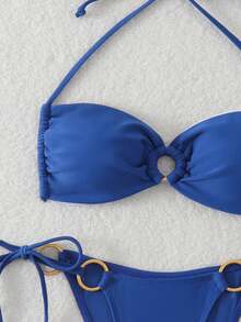 Damskie Jednokolorowe Halter Tie Bikini Set, Na Letnie Wakacje Na Plaży