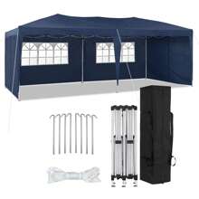 Carpa con dosel para fiestas al aire libre, carpa plegable de 10 x 20 pulgadas con 6 paredes laterales, bolsa de transporte, resistente a los rayos UV y al agua, carpa resistente con altura ajustable para eventos al aire libre para patio de bodas - Azul - Ver 1