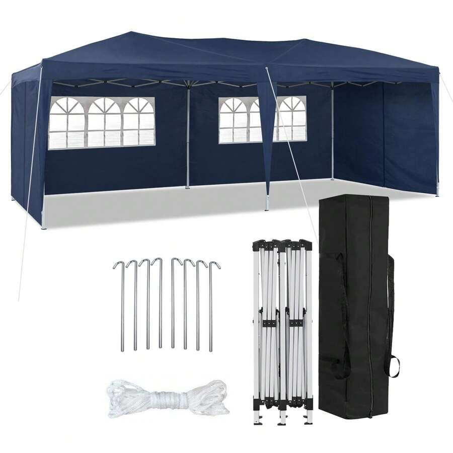Carpa con dosel para fiestas al aire libre, carpa plegable de 10 x 20 pulgadas con 6 paredes laterales, bolsa de transporte, resistente a los rayos UV y al agua, carpa resistente con altura ajustable para eventos al aire libre para patio de bodas - Azul - Ver 1