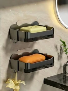 1/2pcs 13.3 Cm X 8.3 Cm Wall-Mounted Soap Dispenser In Grey, Made Of Plastic Material With A Tool-Free Installation Process. Its Minimalist And Elegant Design Makes It Suitable For Bathrooms, Toilets, And Kitchens. It Comes Equipped With A Tray And A Drainage Hole. Home Bathroom Decor Fall Decor Back To School - Grey - View 2