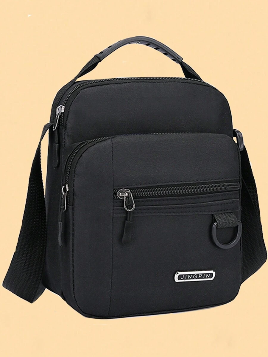 男士包休闲帆布包牛津布单肩包男士斜挎包男士包背包小包商务公文包男士单肩包 - 黑色 - 查看 1