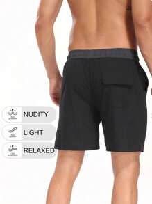 Summer New Fashion Solid Color Men Shorts Polyester Digital Printing Large Size Flat Angle Men Swim Trunks Gym Shorts For Men Soaking In Hot Springs Men's Beach Shorts With Milk Silk Lining - Black - View 4