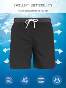 Summer New Fashion Solid Color Men Shorts Polyester Digital Printing Large Size Flat Angle Men Swim Trunks Gym Shorts For Men Soaking In Hot Springs Men's Beach Shorts With Milk Silk Lining - Black - View 7