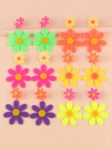 1 Pair Vacation Style Neon Color Block Sunflower Resin Women Earrings - Fluorescent Color Splicing Sunflower - View 2