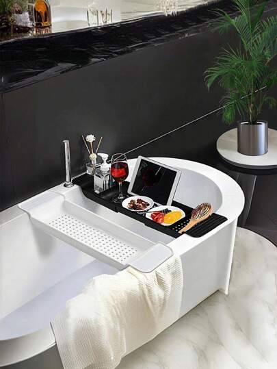 1 Stück ausziehbares Abflussregal für die Badewanne, Kunststoff Badewannen-Organizer-Tablett für vielfältigen Gebrauch