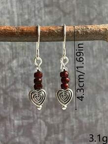 2pcs Fashionable Elegant Natural Stone & Metal Multi-Color Heart Beaded Spiral Earrings Pendants, Suitable For Parties, Casual Outfits And Daily Wear