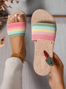 Women's Fashionable Bohemian Style Soft Bottom Comfortable Rope Slippers, New Beach Sandals For Summer