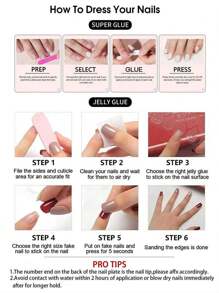 Enhance Your Appearance With 24 Rectangular Red French Minimalist Design Fake Nails Press On Nails - Multicolor - View 5