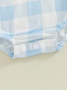 Bebés Niños Niñas Peleles Manga Corta Cuello Redondo Bordado de Pato Estampado a Cuadros Body Mono - Azul - Ver 9
