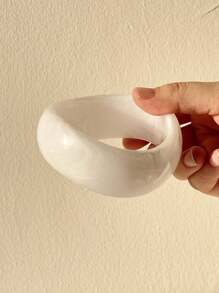 1 件不对称弧形宽厚白色亚克力树脂手链，简约时尚女士珠宝，春季时尚配饰 - 彩色 - 查看 5