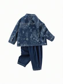 Balabala Kids' Two Pieces Long-Sleeve Outfit, Boys And Girls - Blue Tint - View 3